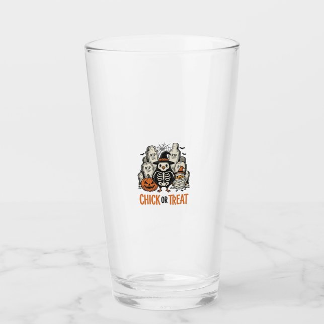 Verre Poulet drôle ou traitement Halloween Graphique de  (Devant)