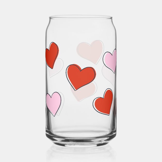 Verre pour canette coeurs dessinés à la main rouge (Recto)