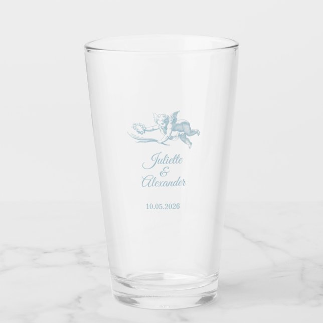 Verre Powder Blue Toile de Jouy Wedding Glass Cup  (Devant)