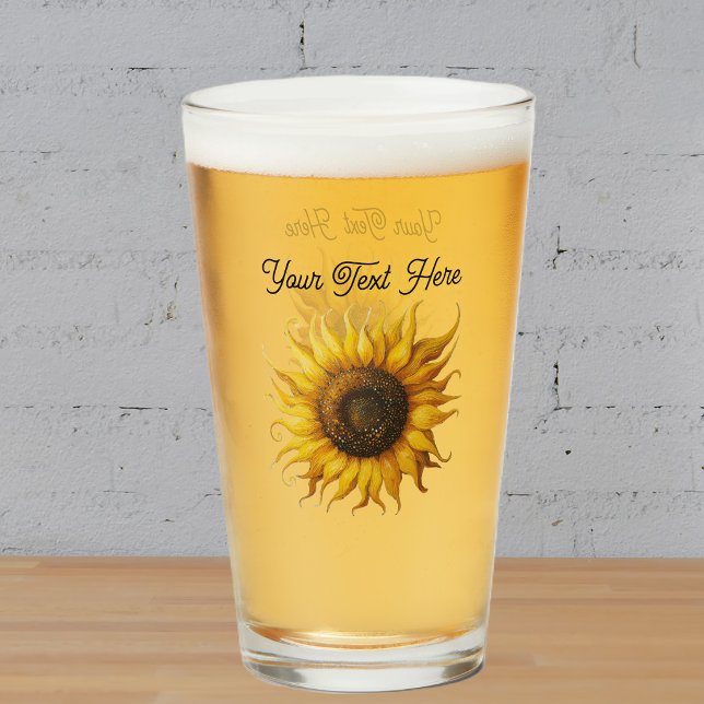 Verre Pretty Fantasy Yellow Sunflower Curled Petals (Fancy yellow and brown sunflower curled petals on glass drink tumbler.)