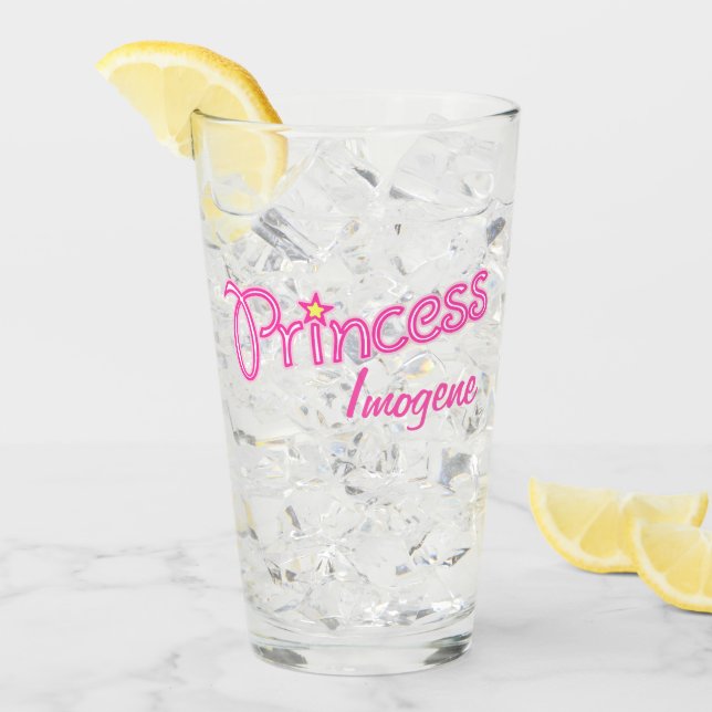 Verre Princesse star nom personnalisé graphique rose (Devant glace)