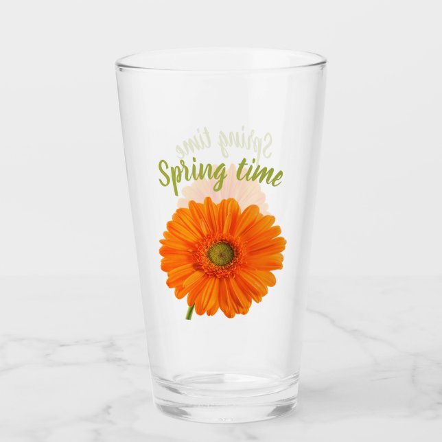 Verre Printemps orange Gerbera photo de fleur avec texte (Devant)