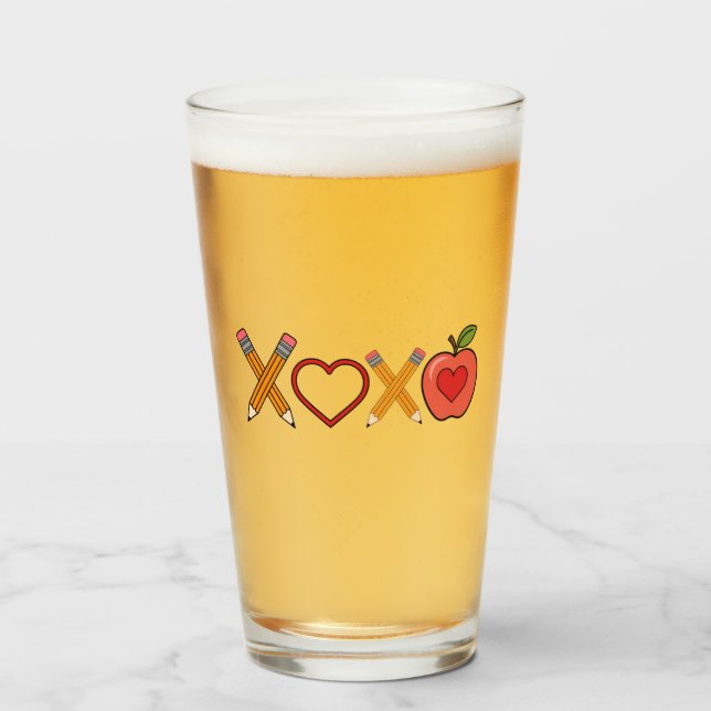 Verre Professeur XOXO Crayon Saint Valentin et pomme (Devant (rempli))