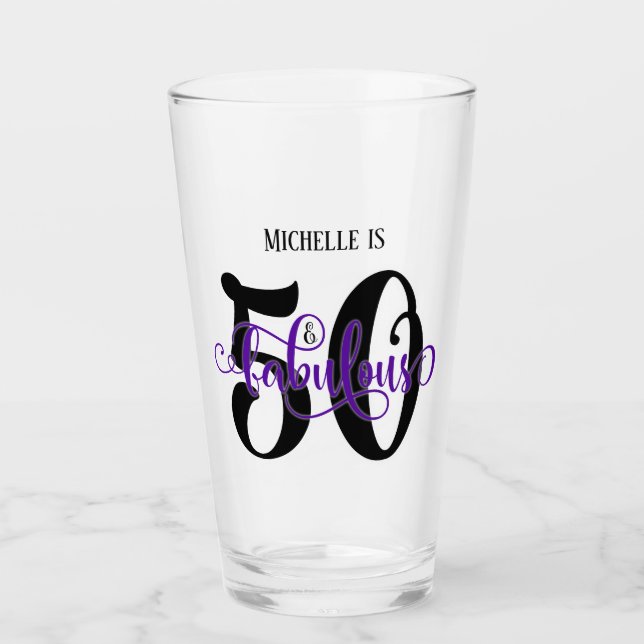 Verre Purple 50 et anniversaire fabuleux avec nom (Devant)