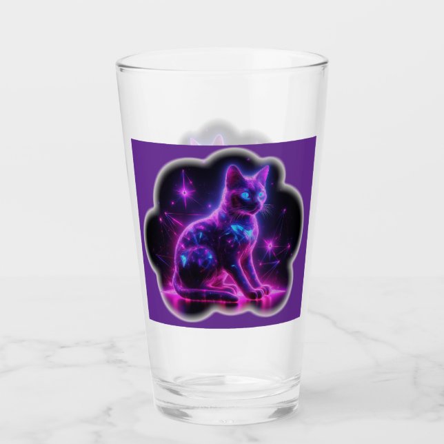 Verre Purple Neon Siamese Cat With Blue Eyes & Starburst (Devant)