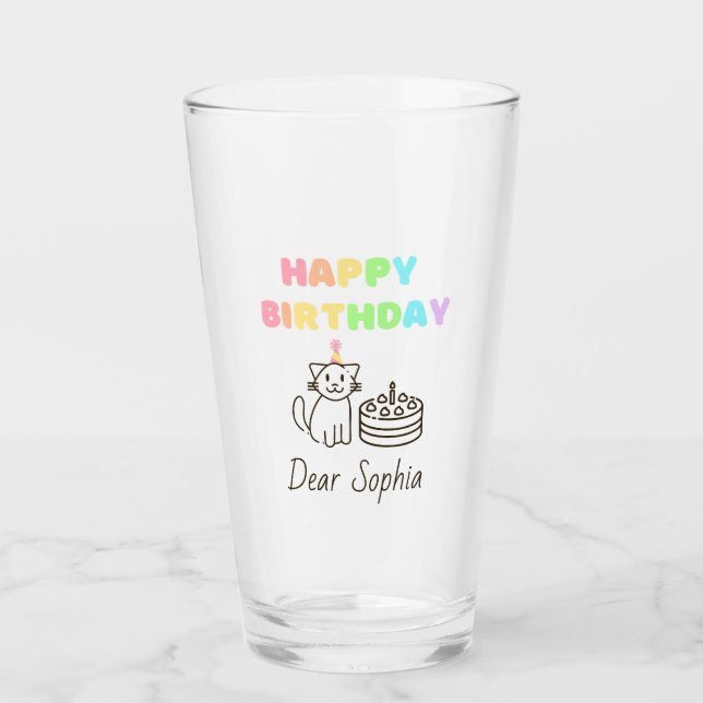 Verre Rainbow&Cute Chat Joyeux Anniversaire (Devant)