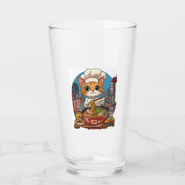 Verre Ramen Neko � Cuisine d'animé de chat drôle (Devant)