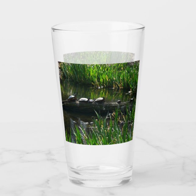 Verre Rangée de tortues photo verte de la nature (Devant)