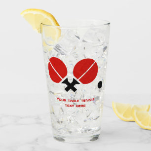 Verre Raquettes de ping-pong et boule en noir, rouge