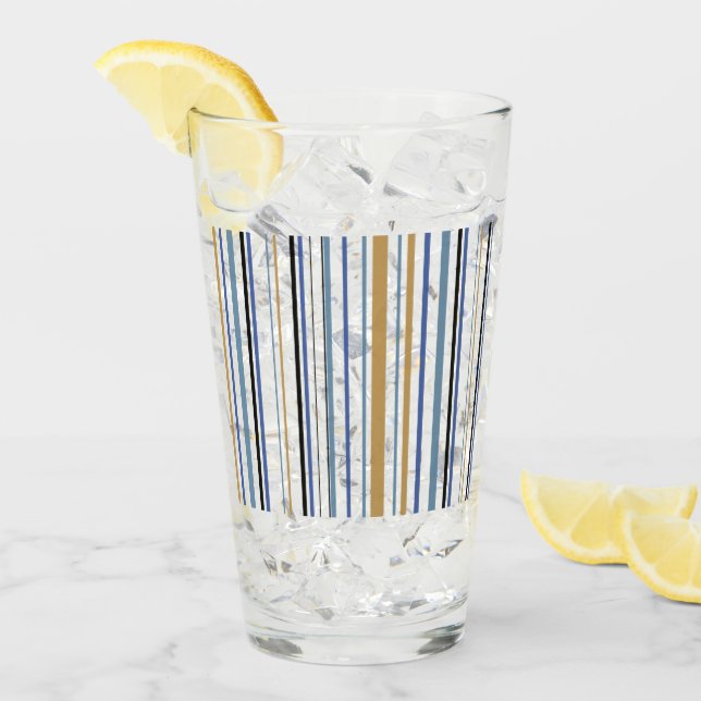 Verre Rayures de Couleurs Bleu Or et Plage Blanche (Devant glace)