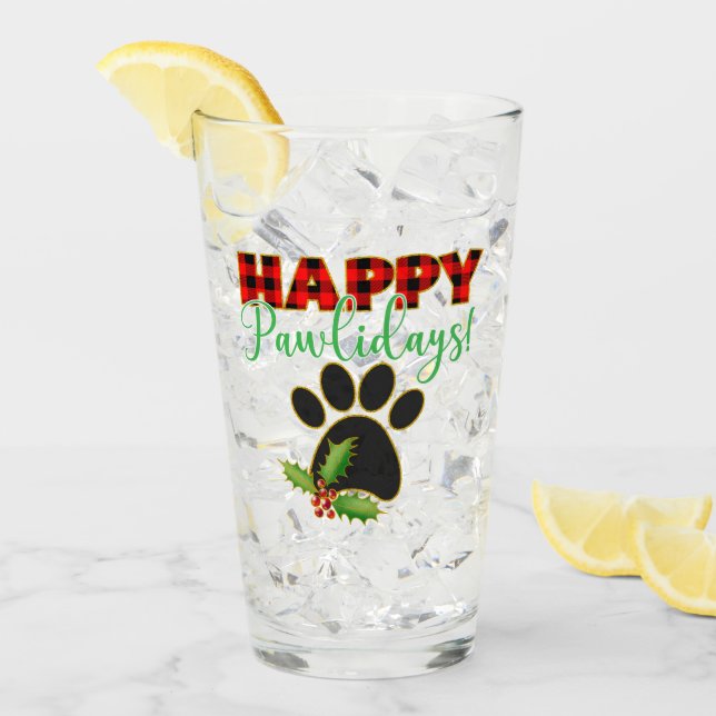 Verre Red Buffalo Plaid Empreinte de patte Christmas (Devant glace)