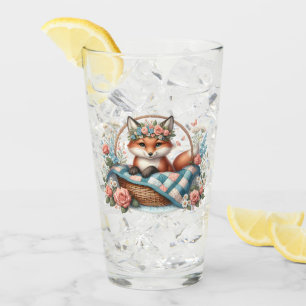 Verre Renard floral en panier avec courtepointe et fleur