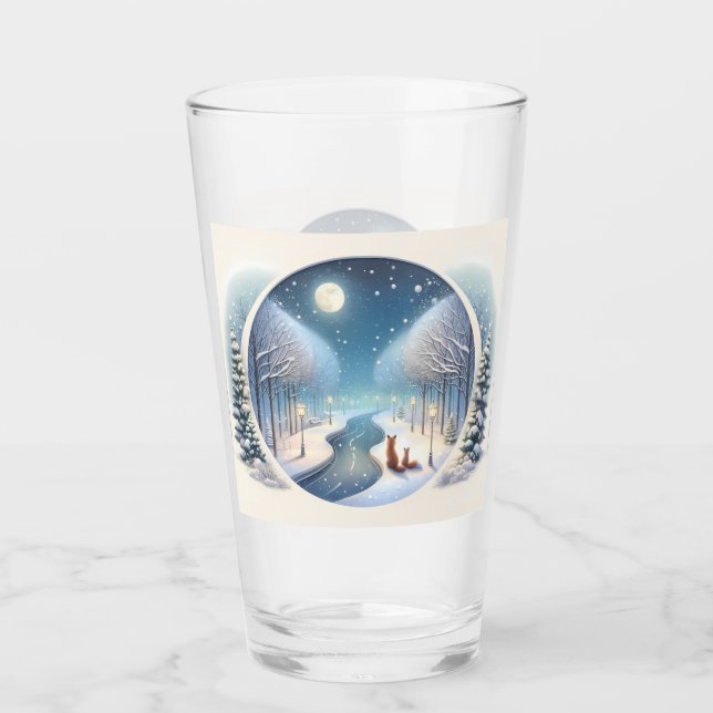 Verre Renards d'hiver au bord d'une rivière enneigée écl (Devant)