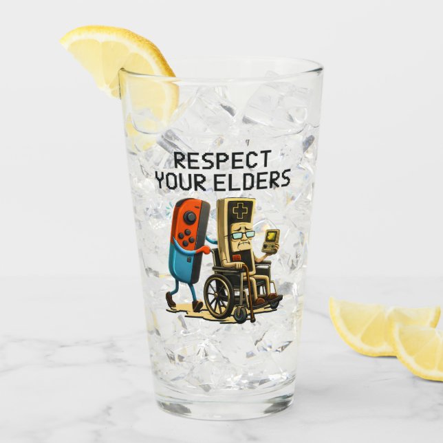 Verre Respect Your Elders Gaming Control Retro Funny (Devant glace)