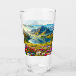 Verre Ressort coloré/lac de montagne fleuri