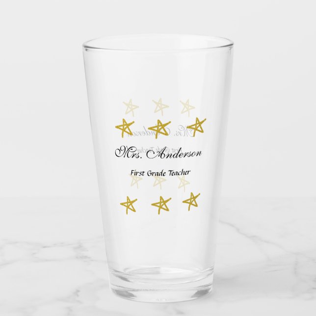 Verre Retour à l'école nom de l'enseignant étoiles dorée (Devant)