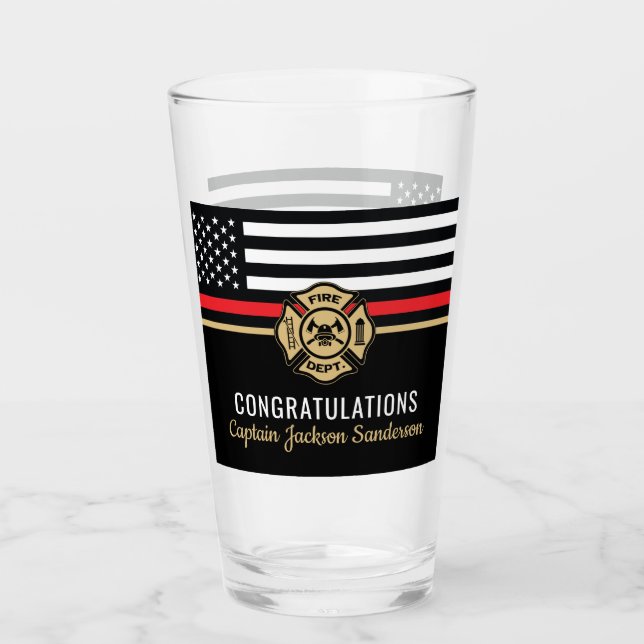 Verre Retraite des pompiers Red Line Flag Félicats (Devant)