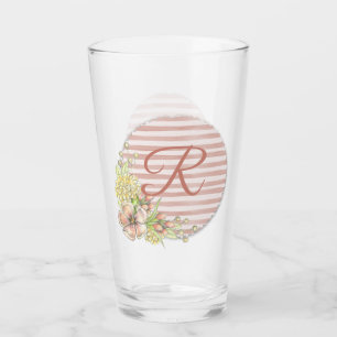 Verre Retro Rose Flore Design Monogramme Boire