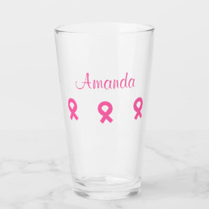 Verre Ribbon rose Cancer du sein (Nom) 4Amanda