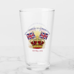 Verre Roi Charles III Couronne de couronnement et drapea