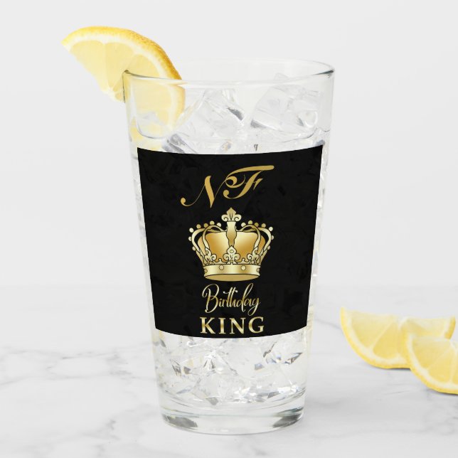 Verre Roi d'anniversaire Couronne d'or Royale Monogramme (Devant glace)