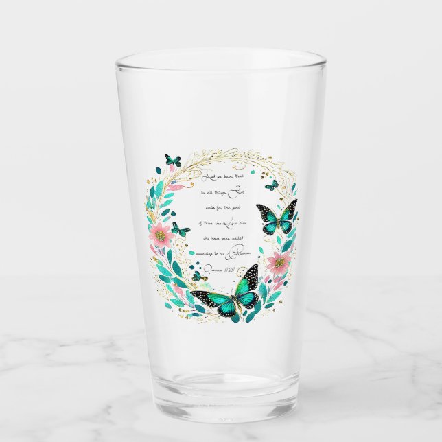 Verre Romains 8:28 Fleurs et papillons  (Devant)