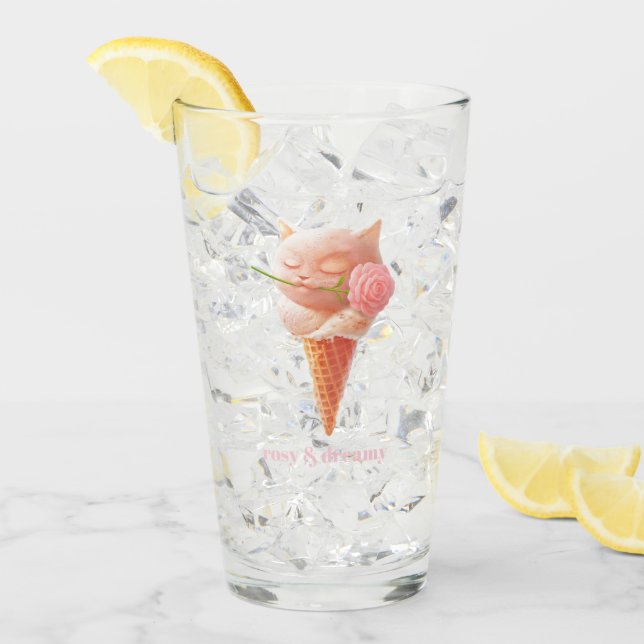 Verre Romantic Rose: Miss Meow Pink Ice Cream Cone Art (Devant glace)