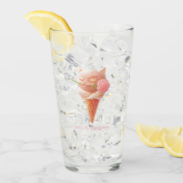 Verre Romantic Rose: Miss Meow Pink Ice Cream Cone Art (Devant glace)