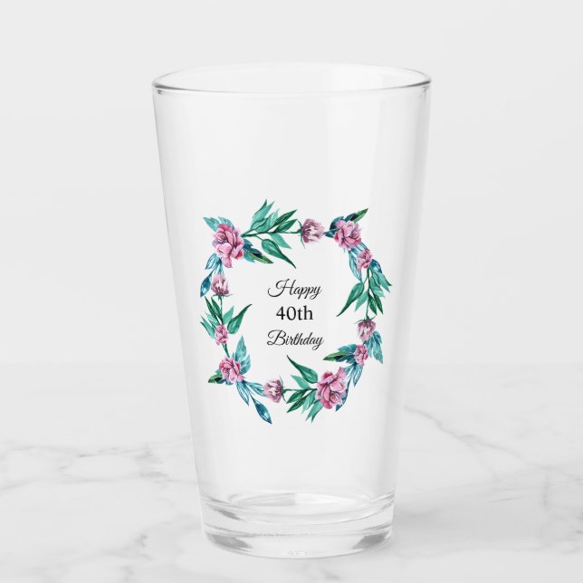 Verre Romantique Feminine Floral 40e anniversaire (Devant)