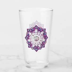 Verre Rosace rouge cardinale et flocon de neige