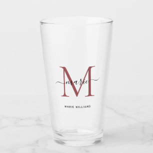 Verre Rose noir moderne Monogramme Nom du script Initial
