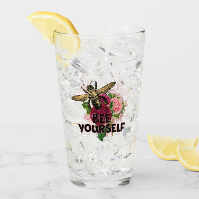 Verre Rose radiant et douce abeille, abeille-toi Postca (Devant glace)