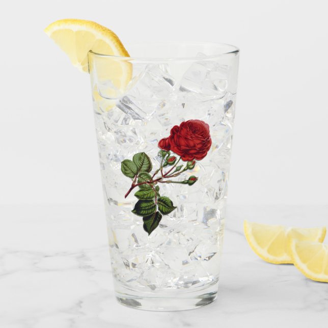 Verre Rose rouge à longue tige (Devant glace)
