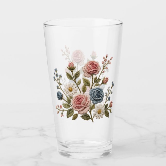 Verre Roses Brodées Blush & Bleu (Devant)
