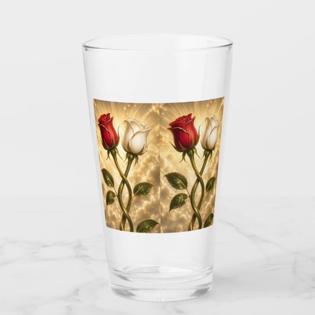Verre Roses rouges et blanches entrelacées. (Devant)