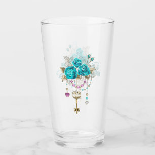 Verre Roses turquoise avec touches