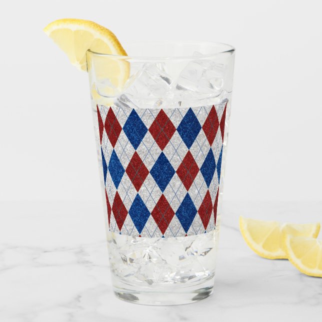 Verre Rouge, Blanc, Bleu Argyle Juillet 4 Paillettes (Devant glace)