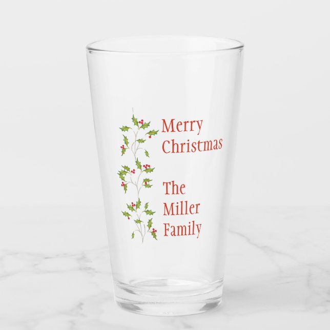 Verre Rouge et vert Holly Joyeux Noël Custom (Devant)