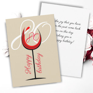 Verre rouge moderne 80e carte d'anniversaire