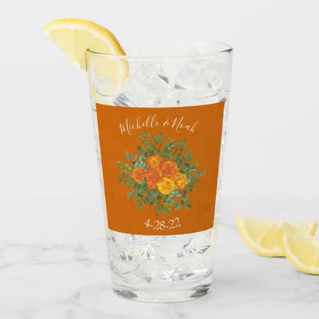 Verre Rust Orange Mariage Vintage Floral (Devant glace)