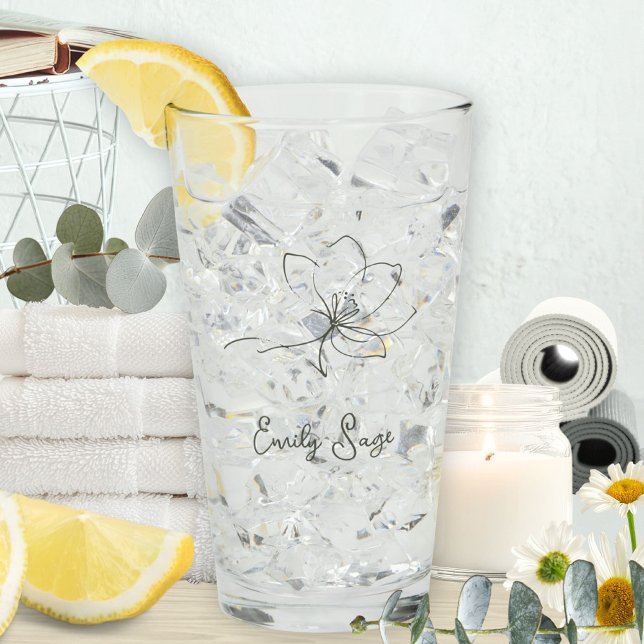 Verre Sage Green Floral Line Art Minimalist Zen Glass (Minimalist Floral Line Art Zen Sage Green Glass ©Susanne Sachers - Sunny Wanderlust 🌞✈️)