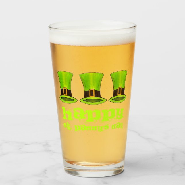 Verre Saint Patrick's Day Green Leprechaun Tophats (Devant (rempli))