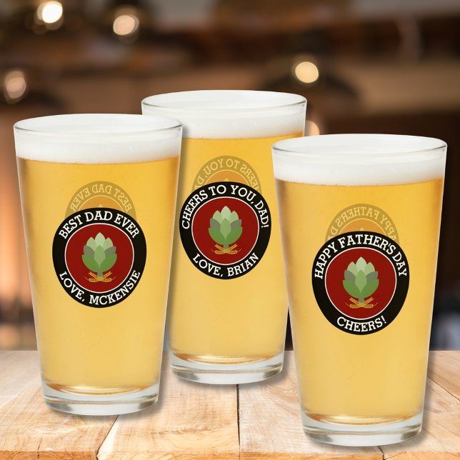 Verre Salutations de bière Hops Happy Fête des pères spé (Créateur téléchargé)