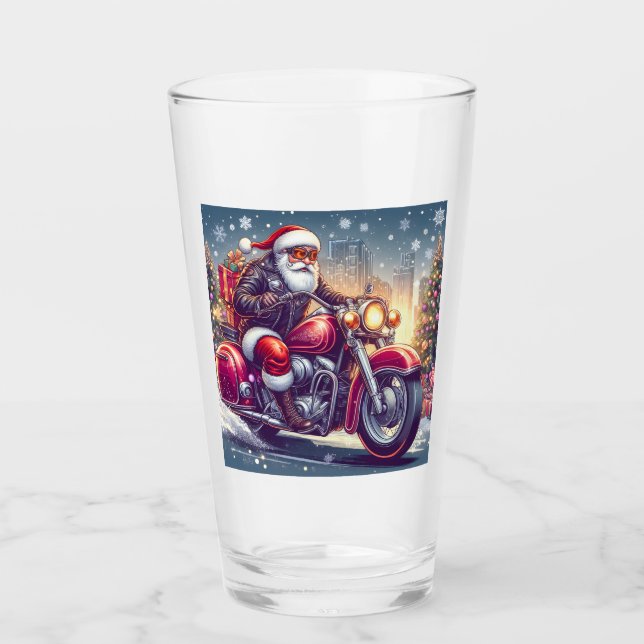 Verre Santa Claus en mode motard (Devant)