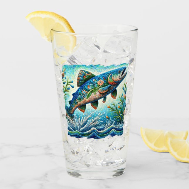 Verre Saumon Saut Mosaïque Floral Blue Green Peach (Devant glace)