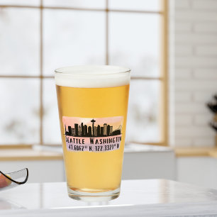 Verre Seattle City Skyline Latitude et Longitude Pint