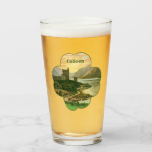 Verre Shamrock vintage Lucky Gold avec château irlandais
