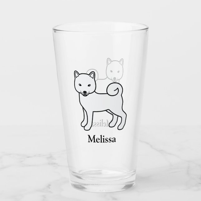 Verre Shiba Inu Blanc Chien Mignon & Nom (Devant)