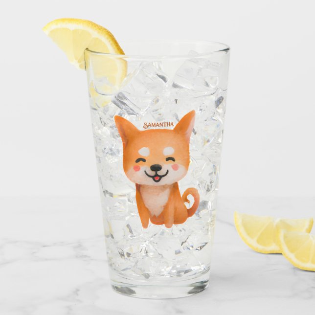 Verre Shiba Inu souriant mignon (Devant glace)