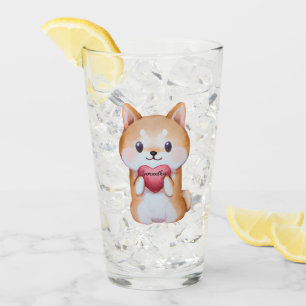 Verre Shiba Inu Tenir Un Coeur